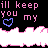 Animated contact sheet of a buddy icon featuring repeated text and heart symbols in various colors on black background with pink cloud-like borders.