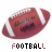 Six identical animated frames of a brown American football with white laces and text, arranged in a 3x2 contact sheet grid on a gray background.