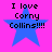 Four identical blue star icons with black text "I love Corny Collins!!!" on a bright pink background, arranged in two of two