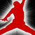 Red silhouette of a jumping figure with arms raised against black-and-white gradient background, transitioning from full-body view to partial torso view.