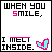 Pixel art of six showing text 'WHEN YOU SMILE, I MELT INSIDE.' with a melting heart icon changing color and underline position across frames