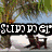 Pixelated summer-themed icon with beach scene, text overlays, and a cursor symbol on white background.