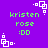 Purple background with green text reading 'kristen rose :DD' and white pixelated square patterns scattered across the image.