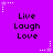 Purple background with repeated 'Live Laugh Love' text and white star-shaped pixel art elements arranged in a pattern