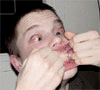 Four- shows a person in various poses: hands near face, standing with hands behind back, side profile, and drinking from a glass