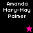 A four- displays the name "Amanda Mary-May Palmer" in pixelated text across black, magenta, pink, and dark purple backgrounds with a single star icon changing color
