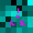 Pixelated teal and black background with two identical pink text sequences 'A. B.' above purple hearts, each sequence flanked by vertical bars