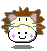 Four pixel-art frames of a cartoon hamster-like character with brown spiky hair, pink inner ears, yellow cheek spots, and pink blush marks on cheeks.