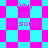 Pixelated text 'Amy Is Awesome!' appears on a checkered background with alternating cyan and magenta squares, transitioning to a diamond-patterned layout.