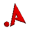 Red 3D letter A with a small red dot, rotating through multiple angles against a gray background.