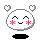 Pixelated white circular character with closed eyes, red blush marks, and four heart shapes above its head on a gray background.