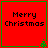 Red square with green border displaying 'Merry Christmas' text and small green tree icon in bottom-right corner.