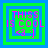 Four identical pixelated icons display "THIS IS COOL <3 :]" text with layered green and blue borders, each icon showing a distinct border configuration.