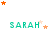 Green text 'SARAH' appears below scattered orange and light pink stars on a white background, with star positions changing across frames.