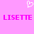 Pixelated white heart symbol above two instances of the word 'LISETTE' in bold magenta text on a solid pink background.