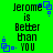 Green background displays repeated text "Jerome is Better than YOU" with blue square animations at four corners.