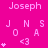 A static pink background displays repeated text and symbols in white, including 'Joseph', 'J N S O A <3', and star-like icons.