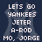 Pixelated text on dark blue background with faded 'NY' logo, featuring Yankees and Mets rivalry phrases.