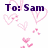 Pixelated text and pink heart shapes on a white background with purple lettering.