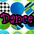 Pixelated image with pink text on a colorful background of blue circles, green shapes, and black-and-white checkered patterns.