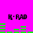 Bright pink background with four identical black 'K·RAD' text labels arranged in a above two of green horizontal bars that change position across observations