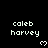 Pixelated text 'caleb harvey' appears in white on black background with small heart symbols below each instance.