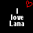 Black background with white text reading "I love Lana" in two identical vertical , each topped by a red pixelated heart symbol