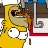 Pixelated yellow cartoon character with wide white eyes and a red mouth, holding a brown object near a white and red structure with a gray spiral.