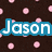 Pixelated text displays 'Jason' and 'Corine' with a plus sign between them, over a dark brown background with pink polka dots.