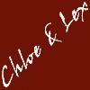 A four-quadrant image with text and portraits: red background with "Chloe & Lot" script, white background with "Red Hot in Shades of Grey" script, and two grayscale portraits of a woman with red hair and a bald man.