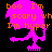 Pixelated purple skull with orange text 'boo I'm scary wh I'm hyper' on black background, two color variations shown.