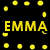 Yellow text reading EMMA appears three times on a black background with scattered yellow dots, one section of the image is gray.
