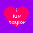 Four red heart-shaped icons with white text 'i luv taylor' on a purple background, arranged in a