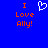 Blue background with orange text reading "I Love Ally!" on both sides of a white pixelated heart symbol.