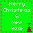 Green square icon with white text reading "Merry Christmas & New Year" and a pink pixelated tree on the right side.