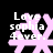 Pixelated pink icon with white text 'Love sophia 4ever.' over a black background, featuring four distinct floral or star-like shapes.