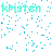Static image with light blue background displaying multiple instances of the name 'kristen' in pale yellow text, one instance partially obscured by a white pixelated square at top-left.