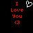 Pixelated red text "I Love You <3" on black background with white heart outline above the text.