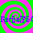 A static image with four identical spiral patterns in green and pink, each containing blue text reading "RachelF5".
