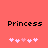 Pixelated text 'Princess' appears above two of pink heart symbols on a solid coral background