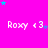 A bright pink background with repeated white text 'Roxy <3' and scattered cyan and purple stars.
