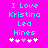 Cyan pixelated text on bright pink background reads "I Love Kristina Lea Hines" with five white and one light pink heart symbols below.