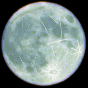 Four circular moon images arranged in a against a black background, each with light green and blue hues and white line patterns