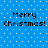 Blue background with white dots and four identical "Merry Christmas!" text blocks in black pixelated font arranged in a