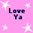 Pink background with white star shapes and dark blue text reading "Love Ya" in four quadrants.