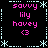 Pixel art with four identical displaying pink text and symbols on black background, bordered by light blue decorative elements