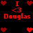 Red pixel art displays "I <3 Douglas" with heart symbols on black background, arranged in two identical horizontal of text and hearts
