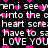 Pixelated text repeats 'when i see you' and 'heart screen: heart scre' with 'LOVE YOU LOVE YOU' in bold, surrounded by pink hearts on black background.