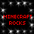 Red pixelated text "MINECRAFT ROCKS" appears four times on a black background with white star-like sparkles, arranged in two of two