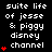 Pixelated text displays "suite life of jesse & piggy disney channel" with red heart symbols increasing from one to four per frame on a black background.